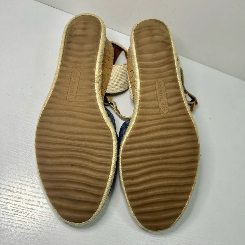 BareTraps Ocean Blue & Tan Espadrille Wedge Easy Sandals Size 7